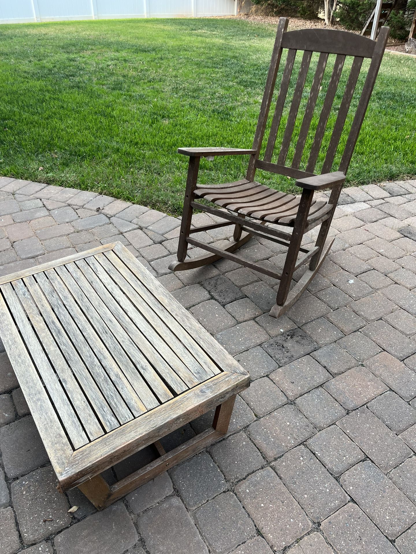 Outdoor Rocking Chair With Teak Side Table