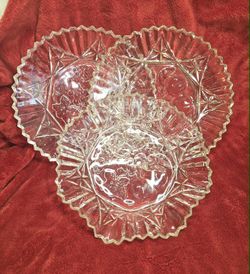 Vintage Pressed Glass Grape Pattern Set - 2 Plates + Bowl