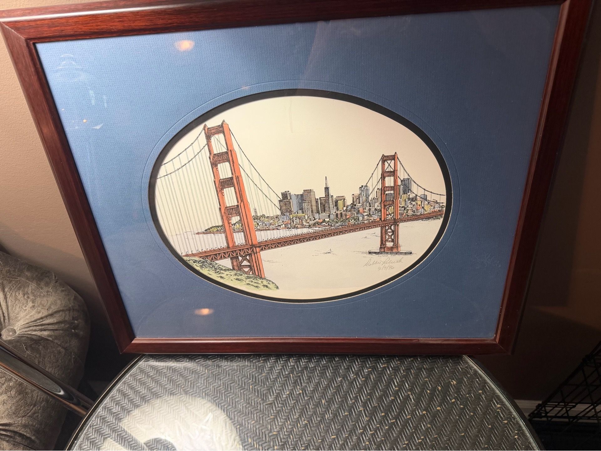BEAUTIFULLY FRAMED & MATTED SAN FRANCISCO PRINT IN A CHERRY WOOD FRAME