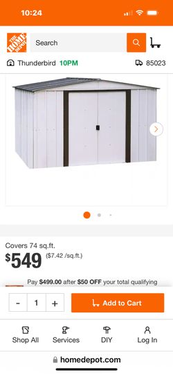 Arrow Tough Shed from Home Depot used as playhouse