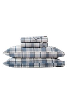 Southshore Fine Linens Queen Sheet Set 300 Thread Count Cotton Gray Plaid 4PC