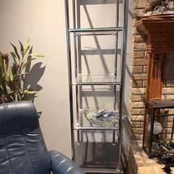 stainless steel and black leather shelves