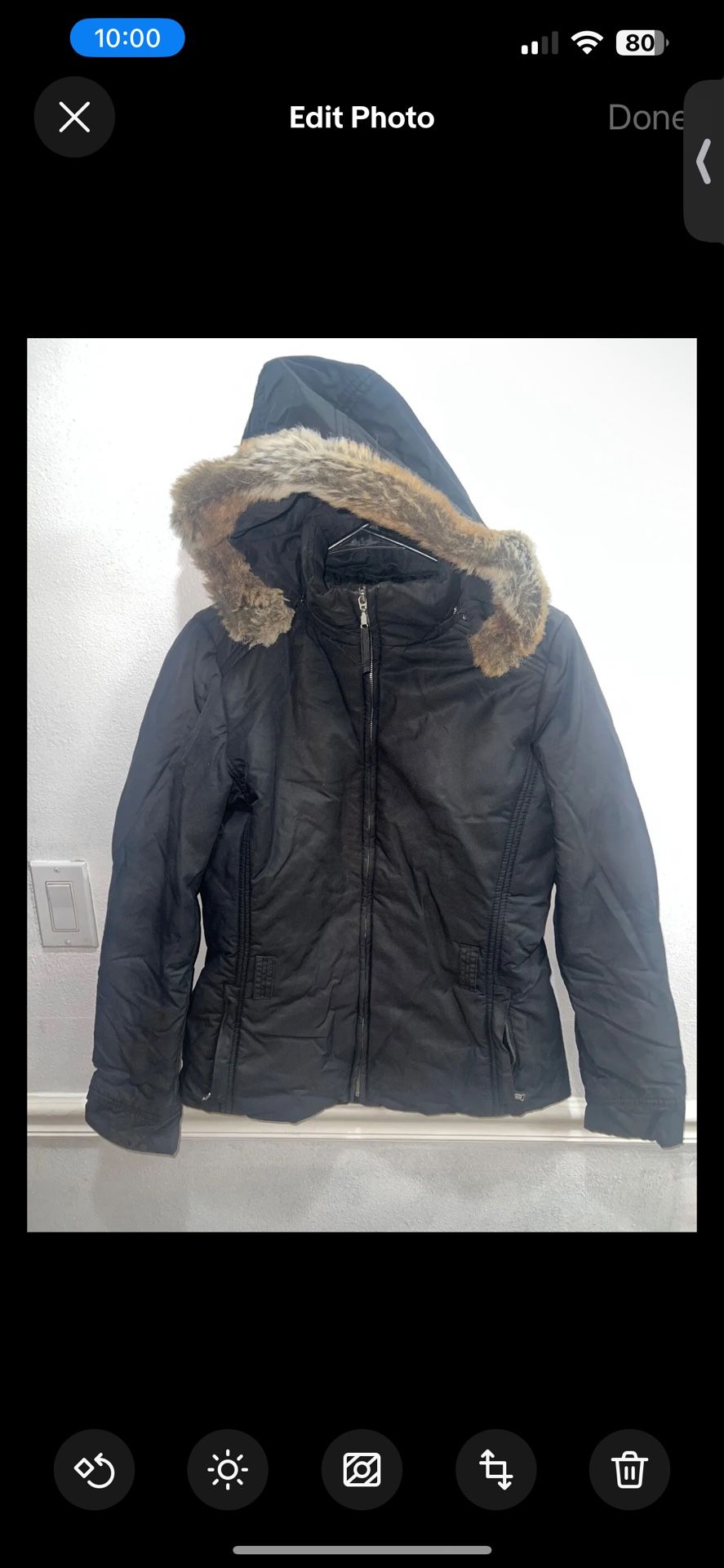 Womans Espirit jacket size Medium removable hood black full zipper faux fur puff