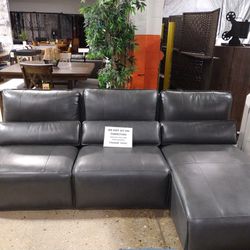 Small Gray Power Leather Sectional With Chaise (New)
