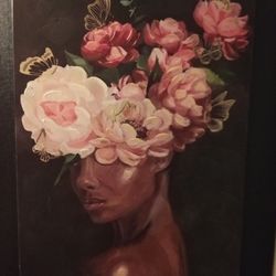 Woman with Flower Crown and Butterflies Painting