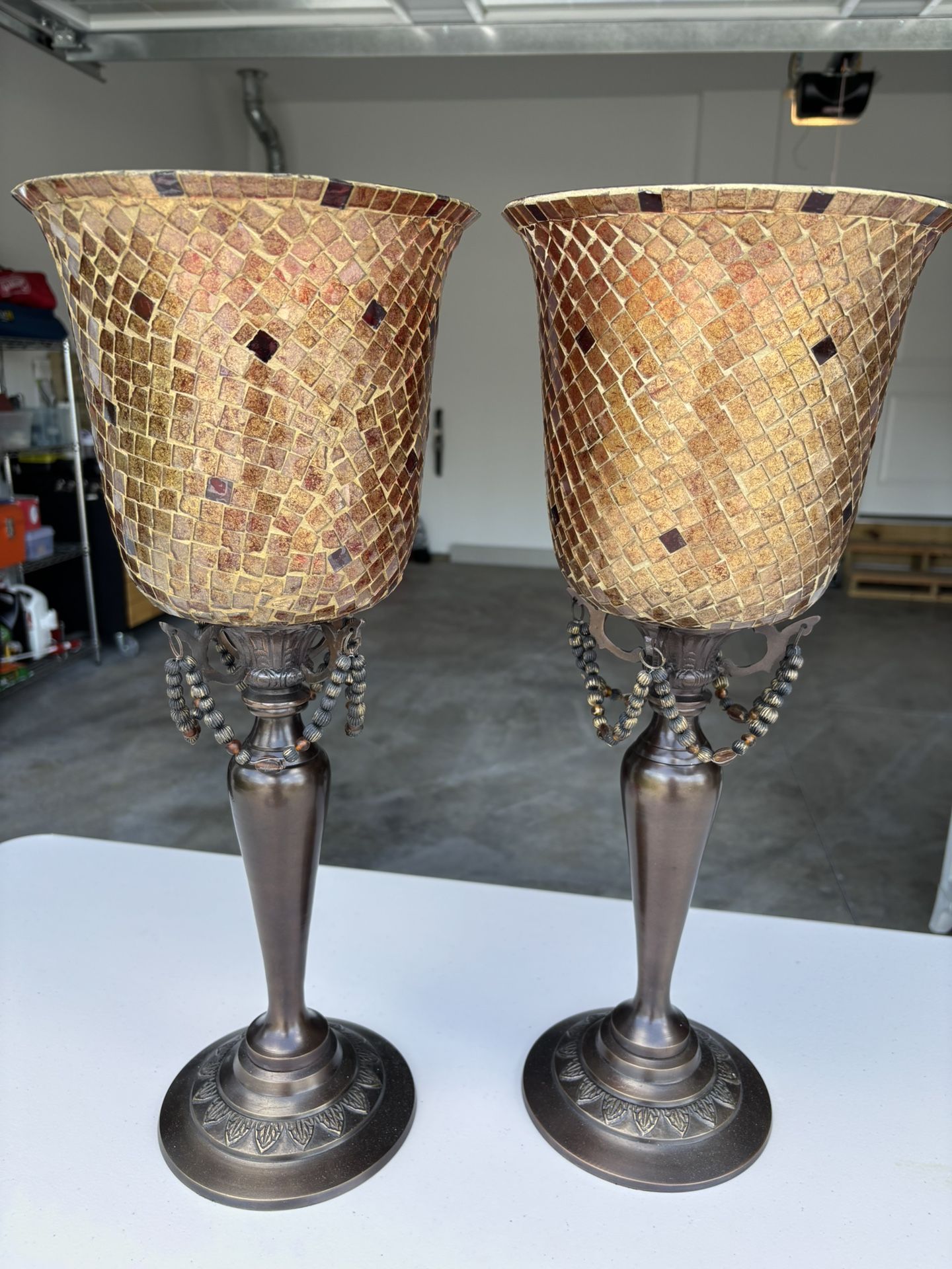 Red & Gold Cut Glass Candle Holders