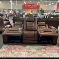 Backtrack Chocolate Brown Power Reclining Sofa With Adjustable Headrest By Ashley ✅ Showroom Available 👍 Financing Available 💥