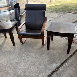 Leather Arm Chair With Side Tables