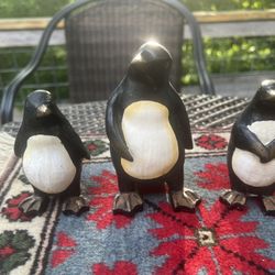 Three Vintage Hand Carved Wooden Penguins