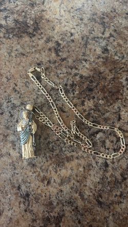 14K Gold San Judas Tadeo Pendant with Figaro Chain
