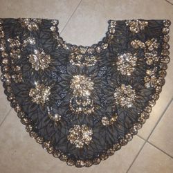 Poncho Top One Size Sequin Beaded Lace Hip Wrap Collar Shoulder Shrug Shawl Appliqué AB Black Gold