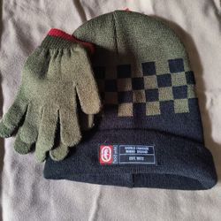 Ecko Beanie & Gloves NEW “Olive Checkered” • Boys
