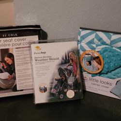 Baby Bundle JJ Cole Plush Car Seat Cover, Jeep Weather Shield and Infantile Car Seat Little Looks Carrier