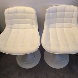 Pair of White Adjustable Swivel Bar Stools
