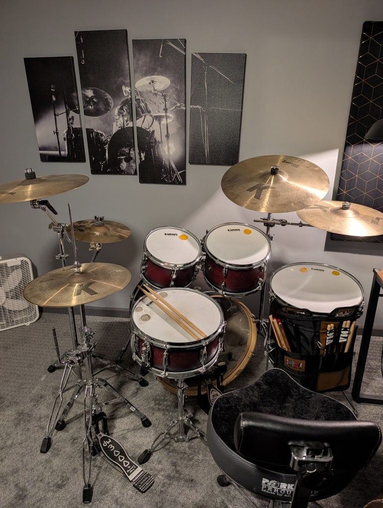 Drum set, Cymbals, Cymbal Stands, Throne With Back Rest, Pedals - Gretsch Catalina, Tama Iron Cobra, Zildjian K Sweet, Sabian HHX, More!