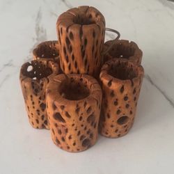 Handcrafted wooden 7 barrel cholla candle center piece table decor with metal handle  In excellent condition  Made by a local Floridian artist Approx 