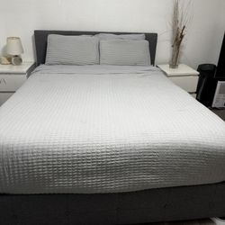 Queen size Bed Frame With Linen Headboard 