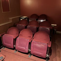 Set Of 9 Vintage Velvet Performing Arts Theater Seats