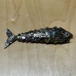 Vintage Silverplate Abalone Articulated Jointed Fish Bottle Opener Barware 8”