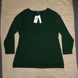 Vislily 22W NEW Dark Green Long Sleeve Tunic Top 2 Side Pockets 