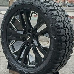 22" Chevy Silverado GMC Sierra Replica Wheels & Tires OFF-ROAD Tahoe Suburban Escalade Yukon Ram Tundra Titan Rims Rines Llantas.. Setof4 