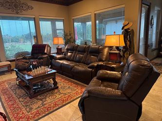 Dark Brown Leather Reclining Sofa Set