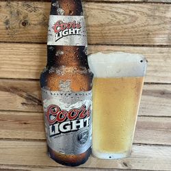 Vintage Coors Light Beer 3-D Wall Hanging Aluminum Sign Display Bottle & Glass 