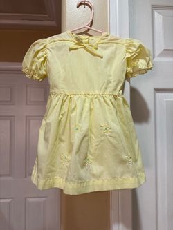 Vintage Yellow Girls Dress with Floral Embroidery