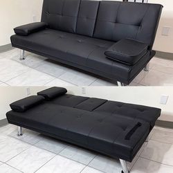 $155 (New in box) Futon sofa bed convertible folding recliner couch living room furniture, size 65x30x31” 