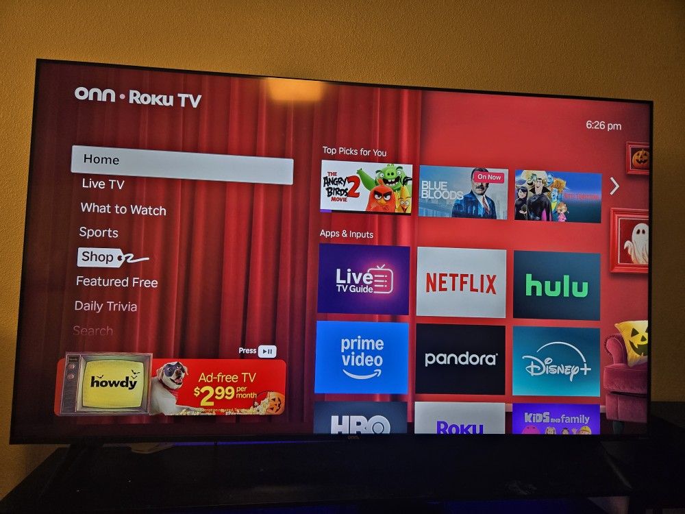 75" Onn. Roku TV and TV stand