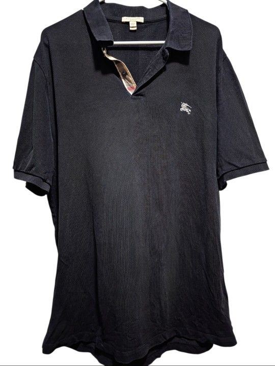 Burberry Brit Polo Shirt XXL Black Check Pattern Nova Equestrian Knight Cotten