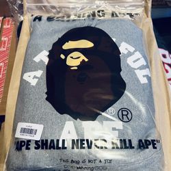 Bape X Jjjjound Relaxed Classic College PullOver Hoodie Gray