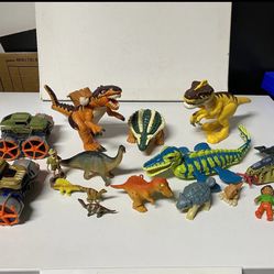 Lot Of Dinosaurs Big One With All Moving joints And Trucks Are Battery Operated Moving With Push