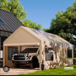 10ftx20ft. Carport, Heavy Duty Party Tent, Beige Wedding Tent, Carport, Festival Tent with Detachable Sidewalls, Waterproof Car Canopy, Outdoor Garage
