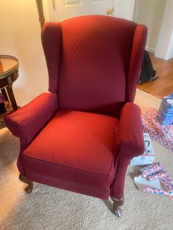Red Queen Anne reclining wing chair