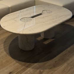 CB2 Liguria 51" Oval White Marble Coffee Table With White Marble Base By Gianfranco Frattini