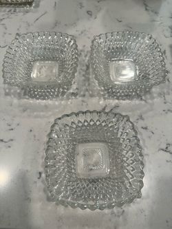 Set of 3 Clear Glass Pressed Dishes