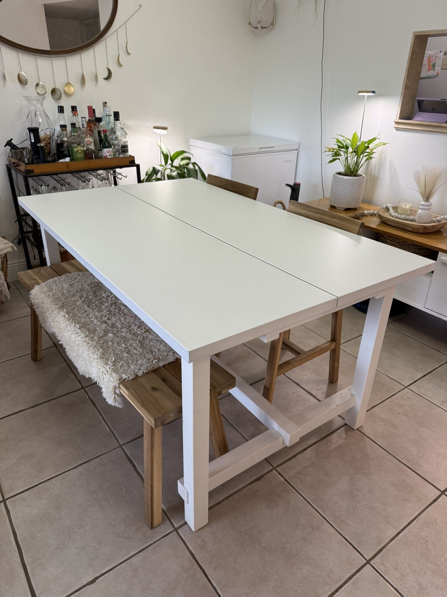 Wooden Extendable Dining Table + Matching Bench – Antique Stain