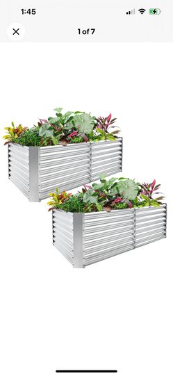 Land Guard 2 Pack 6×3×2 ft Galvanized Metal Raised Garden 6×3×2ft, Silver 