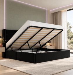 🔥king Size Lift Up Storage Bed Frame , Hydraulic Support Storage brand new N-25