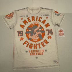 NWT American Fighter Snake Training T Shirt Short Sleeve Printed Ivory Cream Orange Men Size Medium