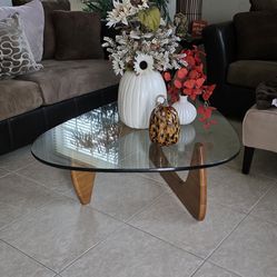 Mid-century modern style triangular glass coffee table,