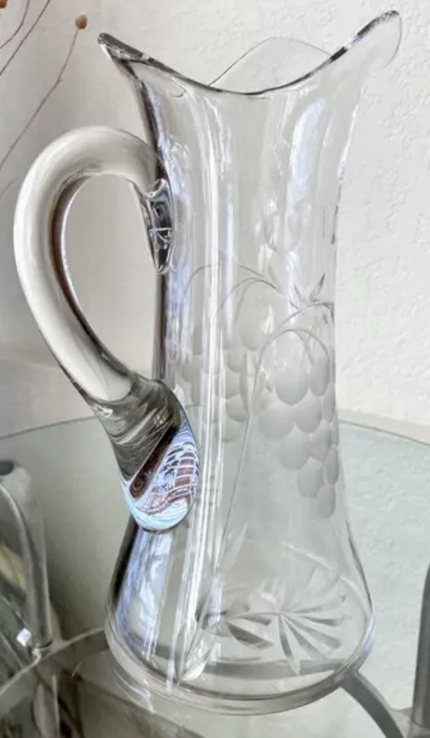 Early 20th-Century Cut & Engraved Blown Glass Tankard