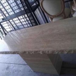 Mid Century Travertine Marble Dinning Table And Base Live Edge