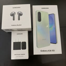 Samsung Galaxy A36 128GB Unlocked, Galaxy Buds And The Fast Charger 