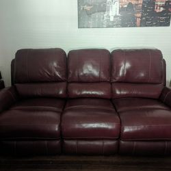 Red Faux Leather Reclining Sofa & Love Seat