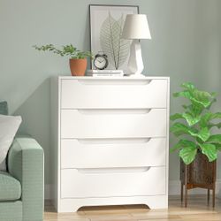 4 Drawer Chest, Modern Nightstand with Cutout Handle, Accent Drawer Dresser, Wood Storage Cabinet with Drawers