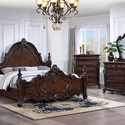 Brand New Dark Cherry Upscale 4pc Queen Bedroom Set (Available In Eastern King)