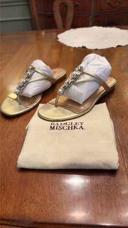 Badgley Mischka Gold Jeweled Flat Sandals