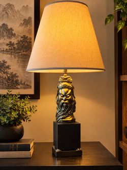 Vintage Mid-Century Asian Portrait Bust Lamp (Guan Yu God of Wealth)